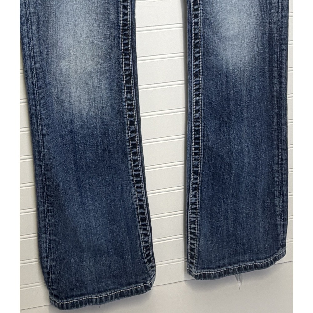 Miss Me Y2K Grunge Rhinestone Flap Pocket Bootcut Jeans Blue Denim Size 30 - Picture 3 of 16